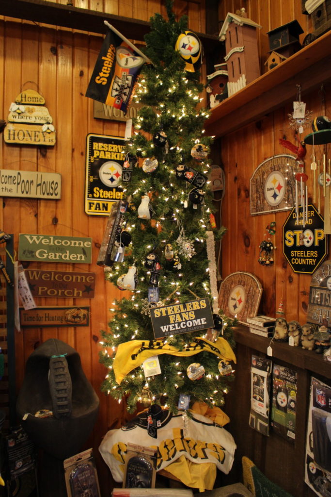 Steeler Nation is well-represented at Wolfe’s, with holiday gift ideas displayed on and around a tree.