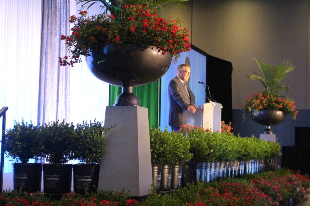 State of the Industry address, Ken Fisher, AmericanHort president and CEO, welcomed the large crowd with a mostly uplifting report and a “proceed with caution” attitude