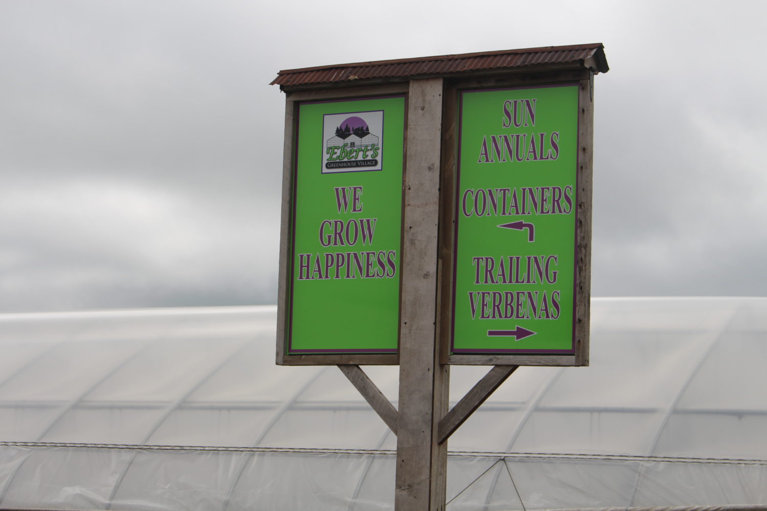 Ebert’s Greenhouse Village’s “We Grow Happiness” signs can be found throughout the property.