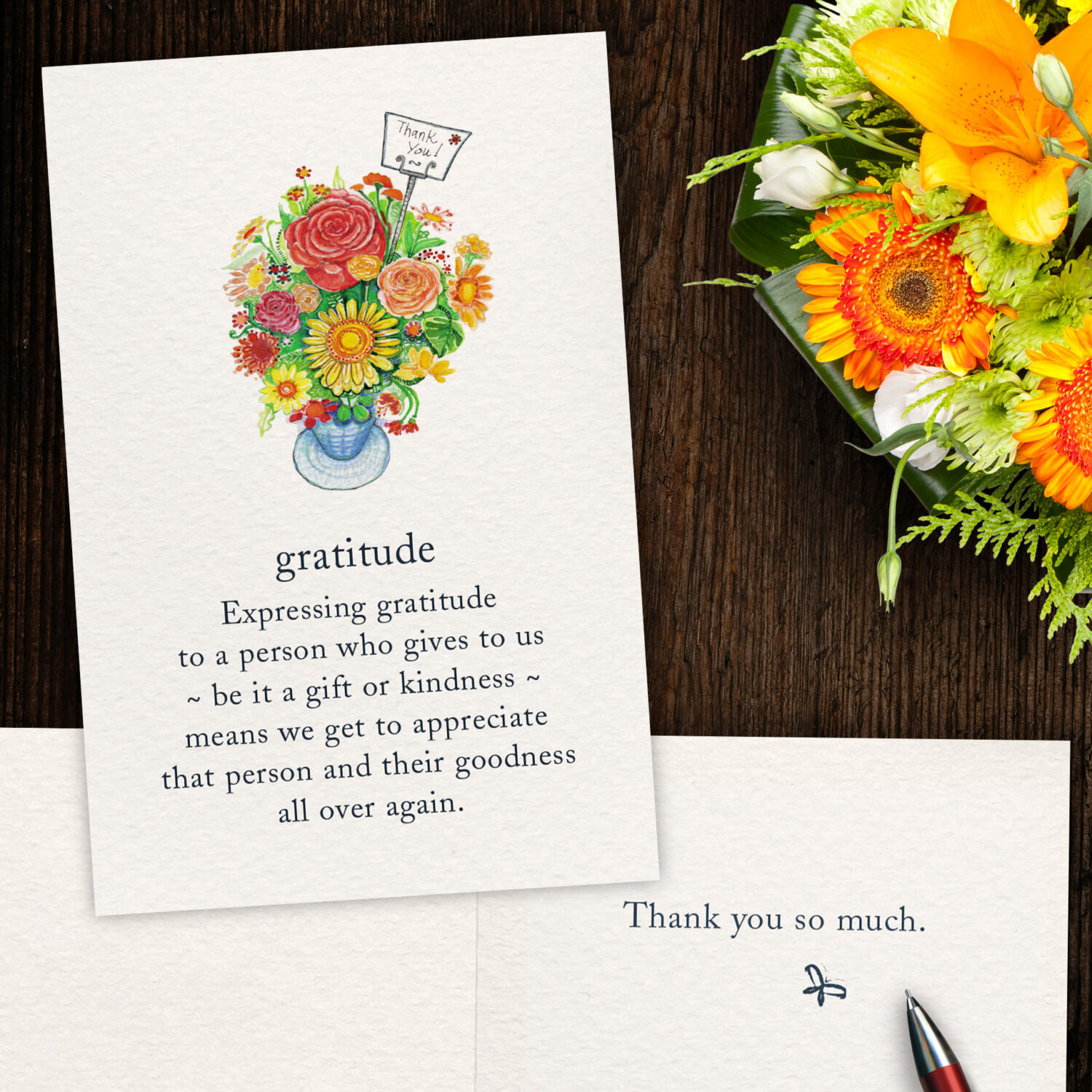 Cardthartic greeting card 1346-Gratitude-Flat-Lay-with-Flowers