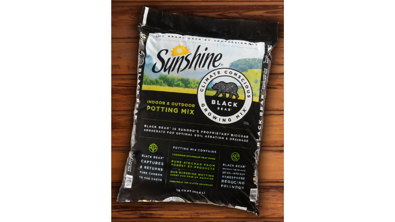 Sun Gro Horticulture has launched Sunshine Black Bear Indoor & Outdoor Potting Mix, formulated with carbon-rich biochar.