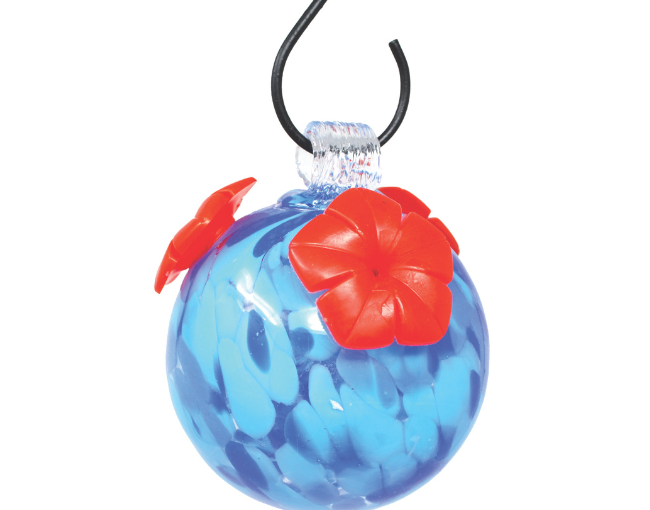 Gift Essentials_ Shades of Blue Glass Hummingbird Feeder