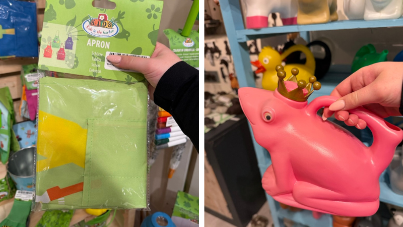 Esschert Design showcased a number of kids’ gardening products, including an apron and whimsical watering cans.