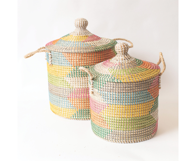 Audrey's Home & Gift_Colorful Coiled Seagrass Basket with Lid