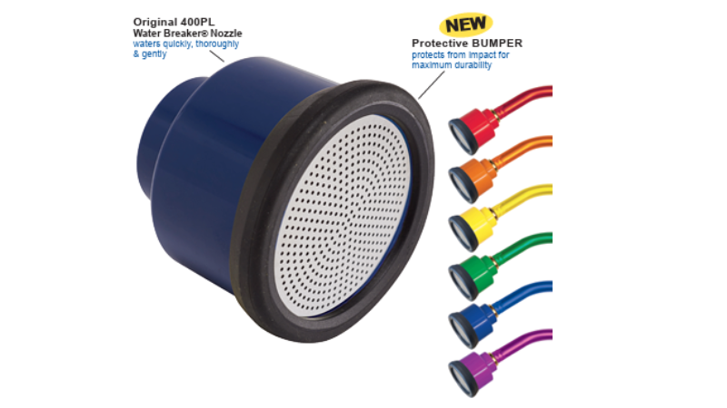 Dramm has introduced a new protective bumper for its retail line of 400PL Water Breaker Nozzle Rain Wands